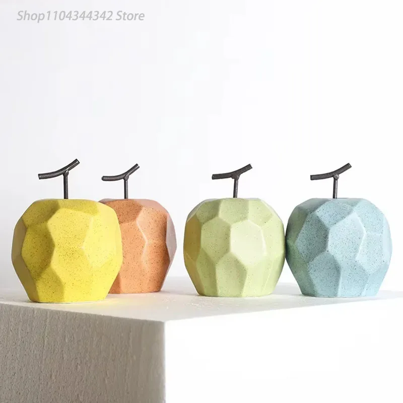 Geometric sculptures of apples and pears, ceramic crafts, fruit trays, decorative items, creative colors, apple/pear sculptures