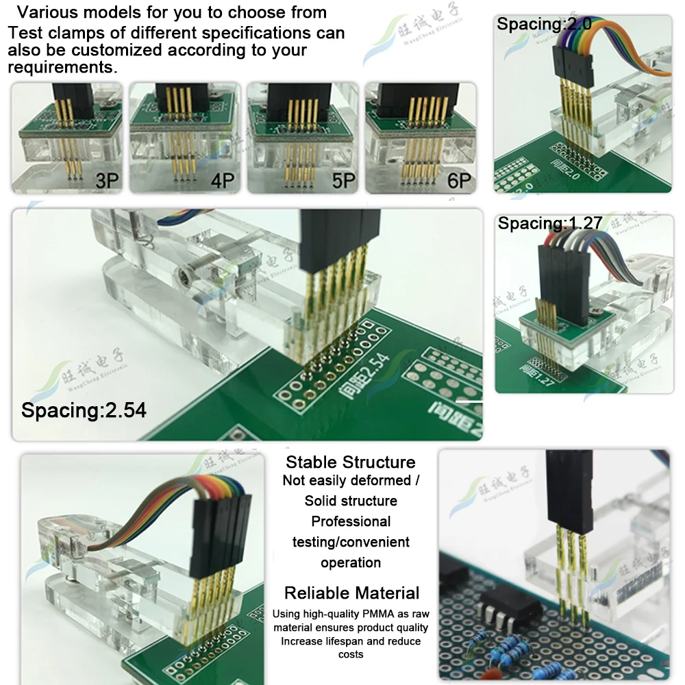 Banc d'essai PCB réinitialisation Simple/Double 1.27 1.5 2.0 2.54mm Espacement Pince Fixation P Broche à tricoter Programme de téléchargement Brûler avec boîte DuPont