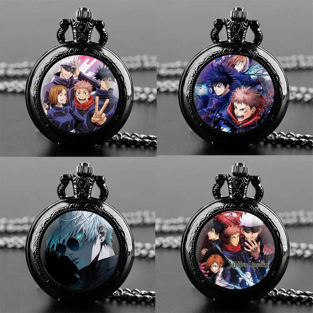 Jujutsu Kaisen Pocket Watch Elegant Exquisite Reteo Black Creative Design Quartz Pocket Watches for Women Men Children