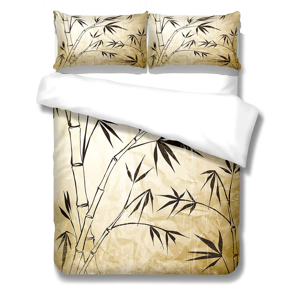 

HUANZHUANG 3D Yellow Bamboo Leaves Printed Bedding Set Kids Adults 3Pcs Duvet Cover With Pillowcase Comforter Bedding Quilt Cove
