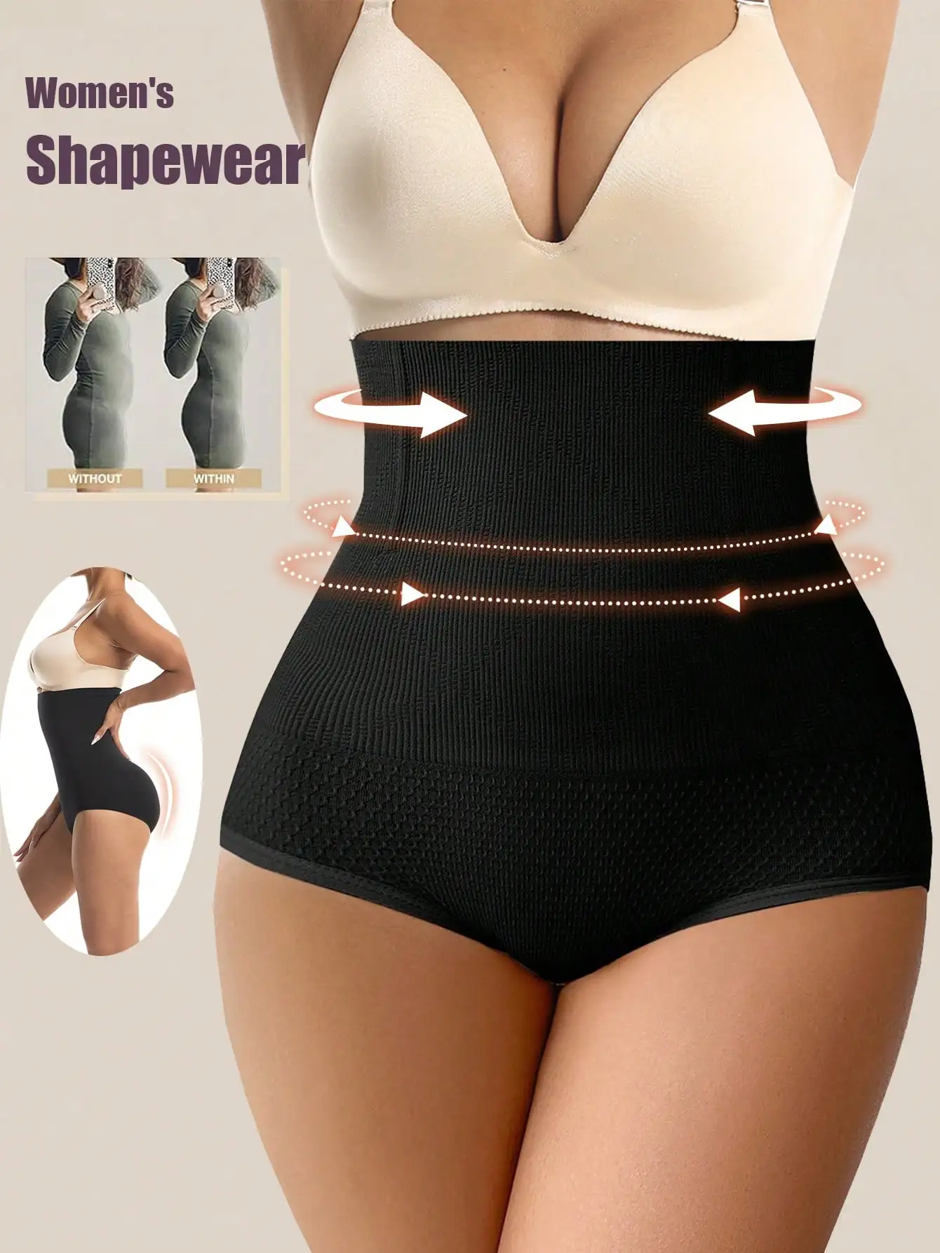 1 Stück Nahtlose High-Waist-Shaping-Höschen, schlankmachende Bauchkontrolle, Taillentrainer, Body Shaper Shorts, Shapewear für Damen – Detail 2