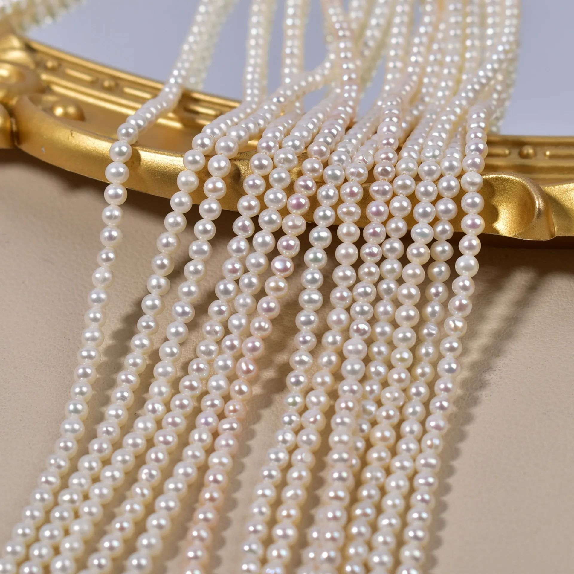 

3-3.5mm Cost-Effective Natural Freshwater Seedless Pearl Loose Beads Near-Round Necklace Raw Materials & Accessories Supply