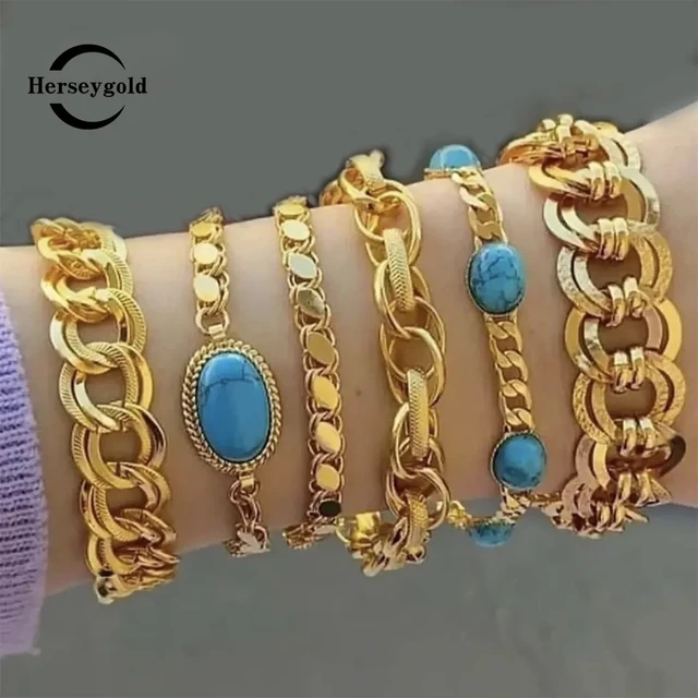 Natural Blue Stone Chain Bracelet Gold Plated Luxury Bridal Jewelry Pulseras Para Hombre Couple Bracelet AliExpress