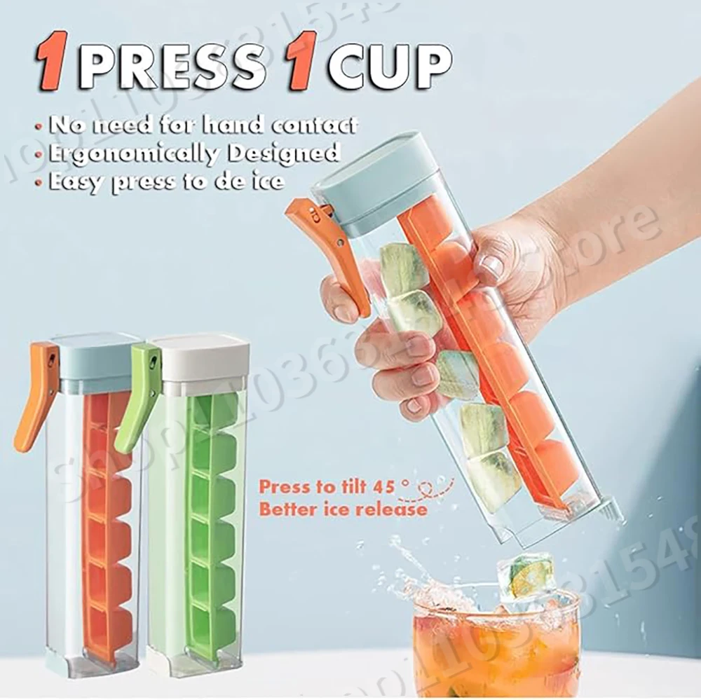 

2024 New One-Handed Press Ice Cube Tray Mold 6 Grids PC Material Easy Release Ice Cube Maker for Summer Cooling Drinks Home Us