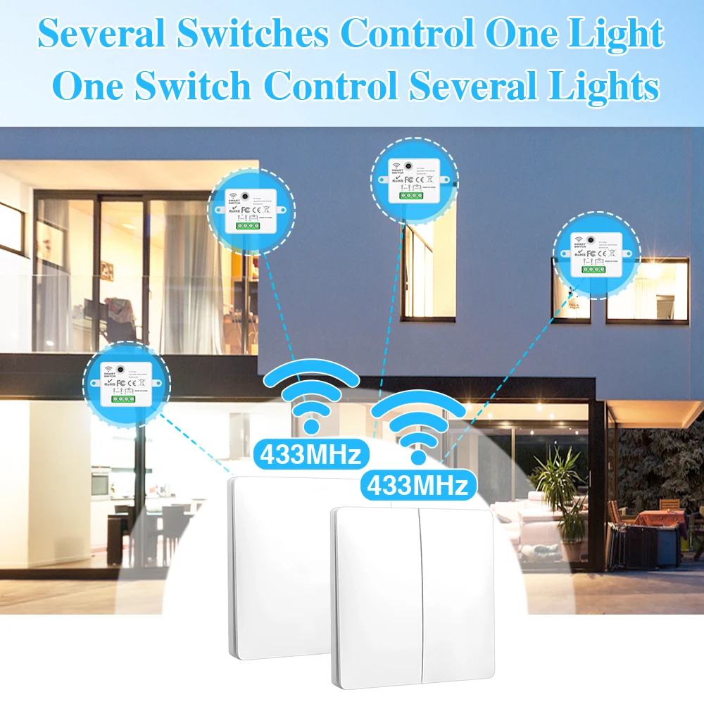 IsFriday Self-powered Wireless Wall Switch No Battery Required 433Mhz Remote Control Light Switch Waterproof 1 2 Gang No Wiring