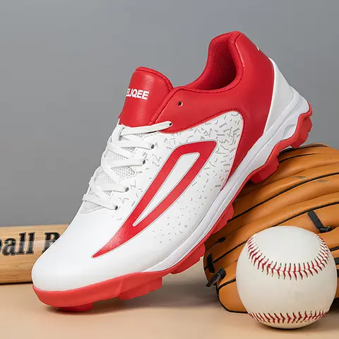 Men‘s Baseball Shoes Non-slip Short Spikes Lacrosse Shoes Women Breathable Cricket Shoes Beginners Athletic Training Rugby Shoes