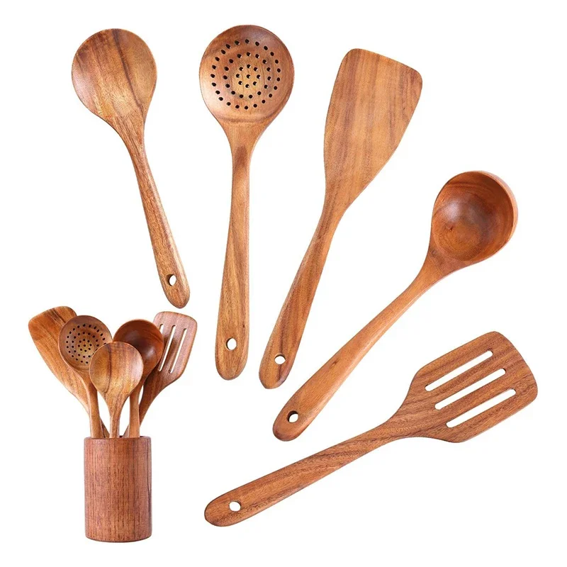 

Jieyang Natural Teak Wooden Kitchen Utensil Wooden Turner Spatula Spoon Set Used For Non Stick Cookware