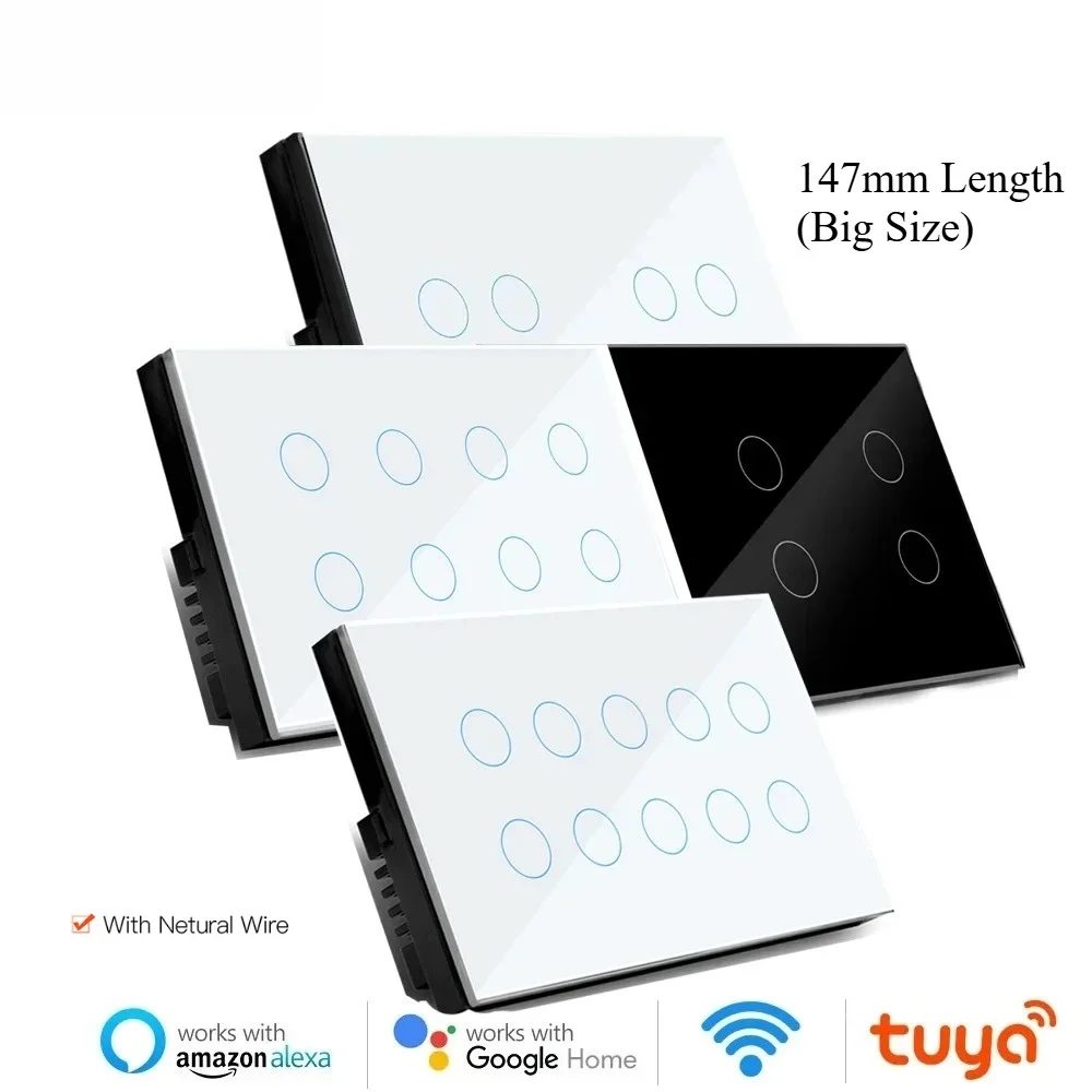 

Adea Wifi Smart Tuya Light Switch 4/5/6/8/10 Gang Glass Wall Touch Sensor Alexa Remote Voice Control By Google Home Assist