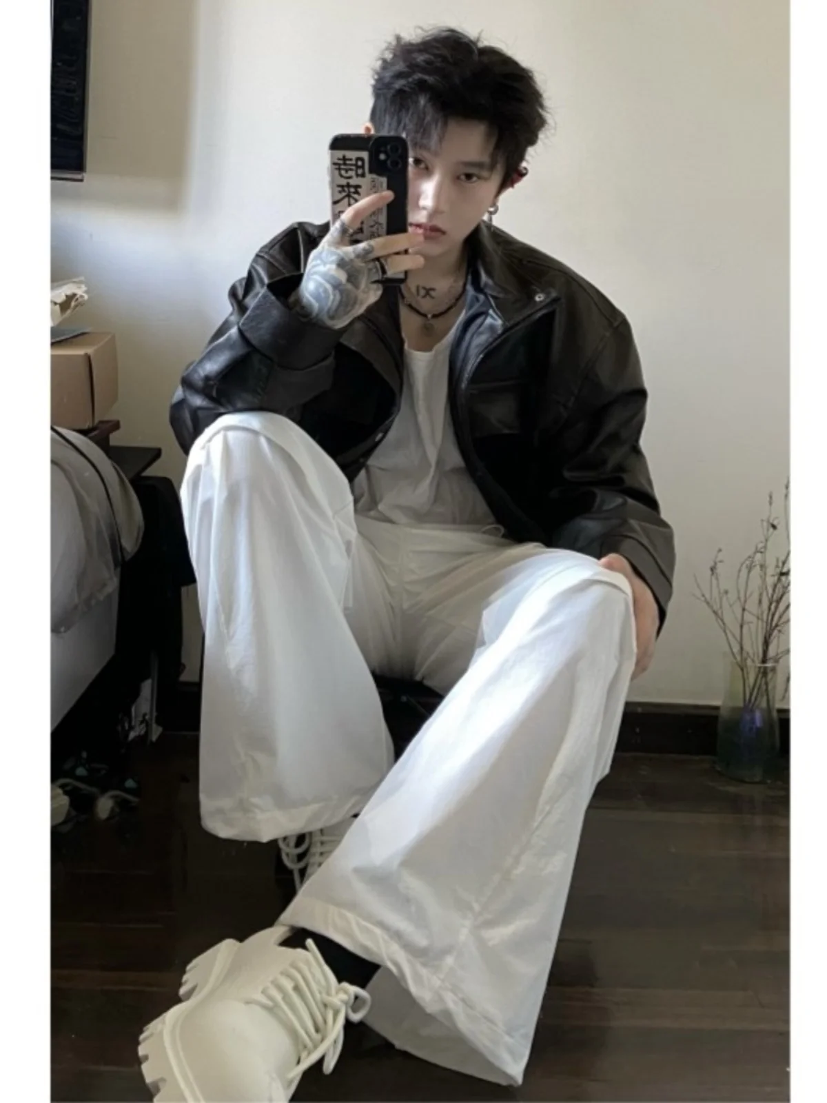 

Cleanfit Bla Leather Jaet ort Мужская модная уличная одежда в американском стиле ретро мотоциклетная куртка осенняя молодежная мода