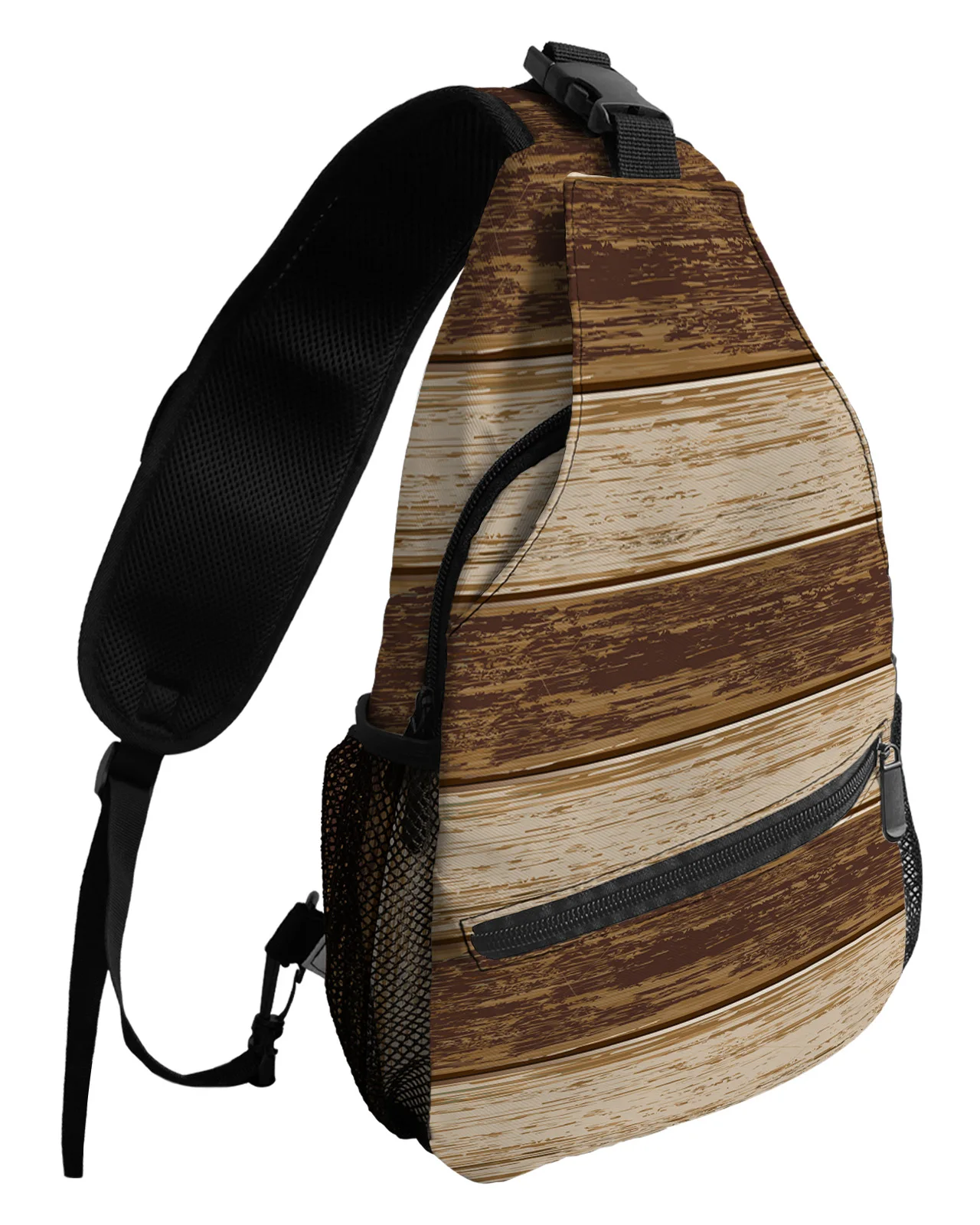 Bolsos de pecho rústicos de grano de madera Retro marrón para mujeres y hombres, bolsos de mensajero impermeables, bolso cruzado de un hombro para deportes de viaje femenino