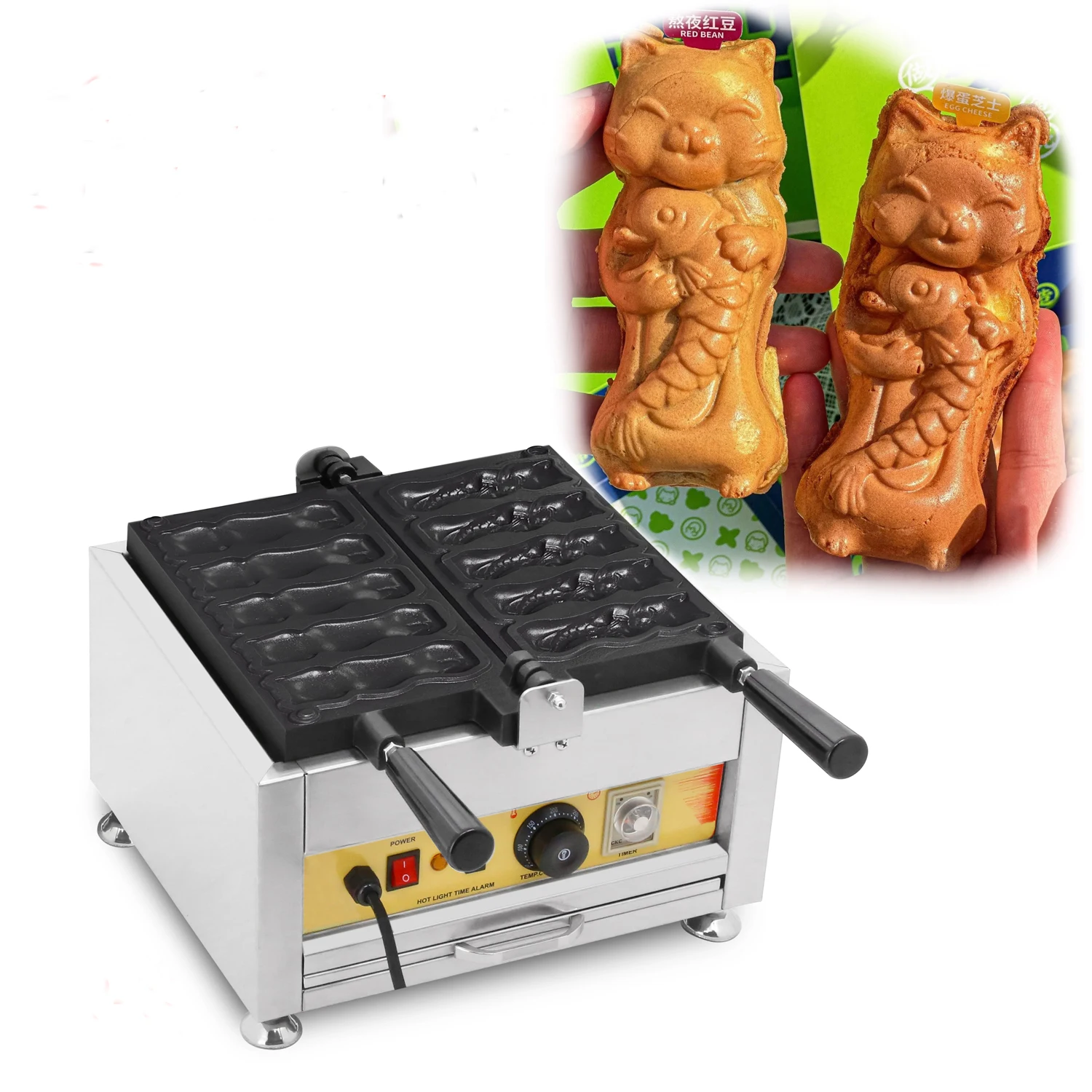 Cute Cat Catching Fish Shaped Waffle Maker Bungeoppang Snack Commercial Cat Hugging Fish Taiyaki Machine