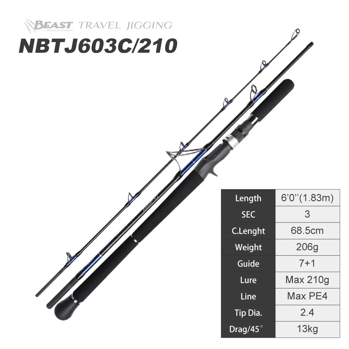 NOEBY 3 sections Carbon Boat Slow Jigging Rod Saltwater Sea Bass Travel Jigging Fishing Rod