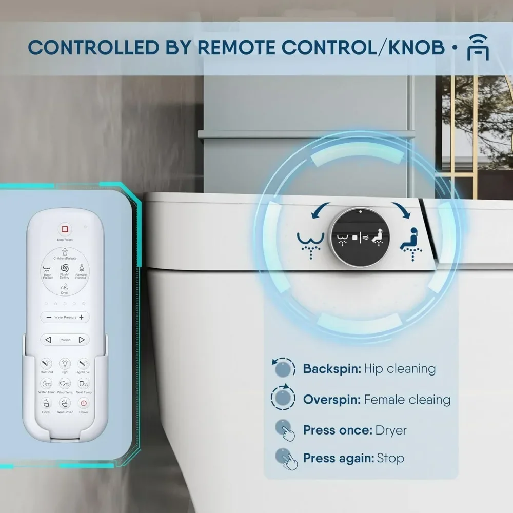 Smart Bidet Toilet, Auto Flush, with Warm Water Washing, Heated Bidet Seat, Adjustable Dryer, Toilet with Bidet and LED Display