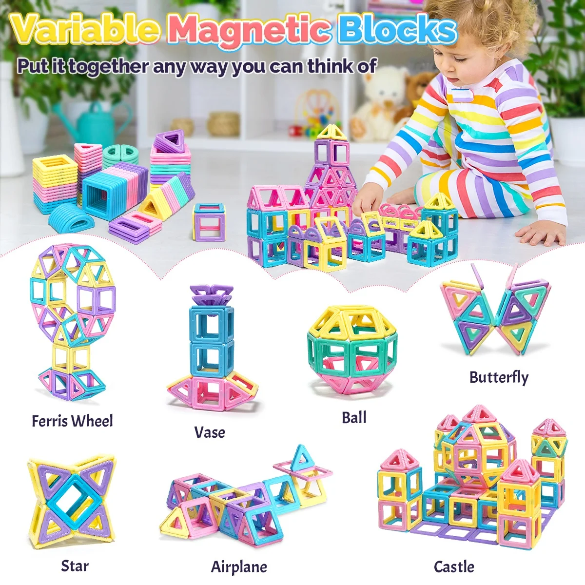 Conjunto de blocos de construção magnéticos, brinquedo STEM para menino e menina, quebra-cabeça educacional infantil, construção de presente de aniversário e Halloween, macaron