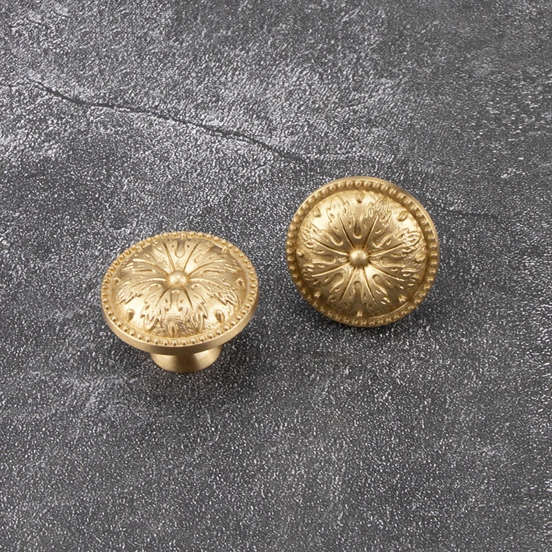 Brass handle single hole solid cabinet door light gold European style drawer kitchen shoe cabinet wardrobe brass knob