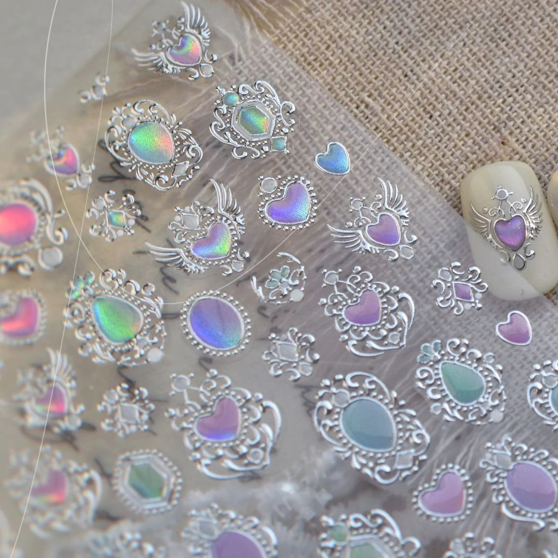 

Colorful Geometric Gem Wing Love Heart Bowknot Moon Star Figure Totem Line Retro Self Adhesive Nail Art Stickers Manicure Decals