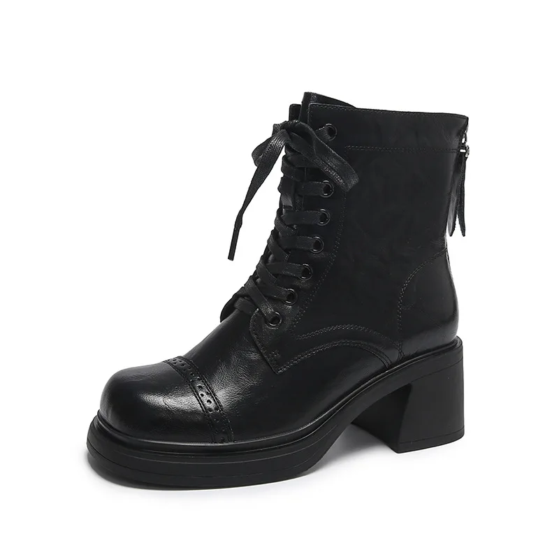 Britischer Stil Herbst/Winter Frauen Plattform Motorrads tiefel runde Zehen Schnür reiß verschluss dicke hochhackige moderne Stiefel Gothic Schuhe