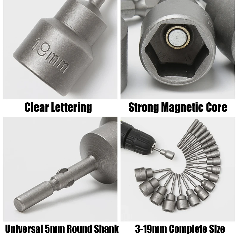 FOCKEAMS 19mm/0.75in Magnetic Nut Setter Driver Drill Bit,Quick-Change,Impact Nut Driver Kit for Electric Drill,1/4 Hex Shank Drill Socket,65 mm Length Cr-V Adapter Drill Bits,Metric&SAE FOCKEAMS 19mm/0.75in Magnetic Nut Setter Driver Drill Bit,Quick-Change,Impact Nut Driver Kit for Electric Drill,1/4 Hex Shank Drill Socket,65 mm Length Cr-V Adapter Drill Bits,Metric&SAE