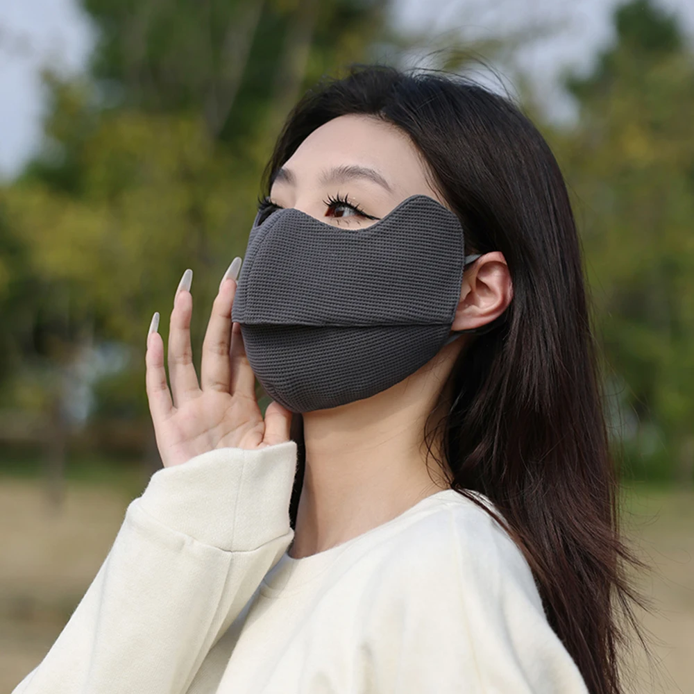 OhSunny Winter Warm Face Cover 2024 New Solid Color Waffle Pattern 3D Design Mouth Open Masks Windproof  Anti-UV UPF50+