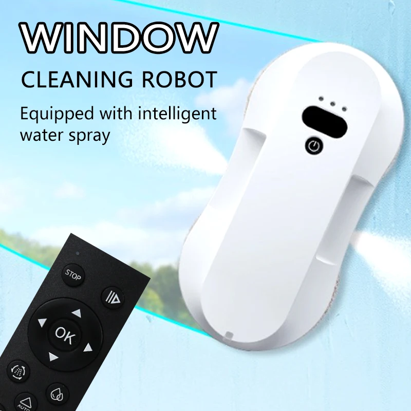 Window Cleaning Robot Automatic with Auto Dual Spray 2800Pa Suction Remote Control Edge Detection for Home 50ML Water Tank