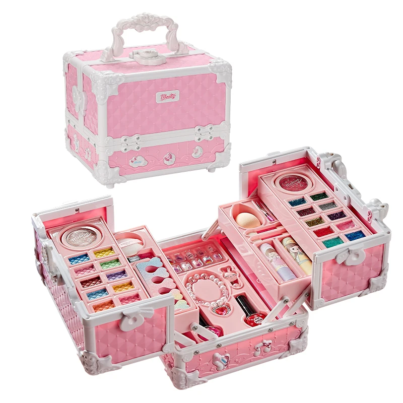 

49Pcs/Set Kids Makeup Kit Toy Washable Makeup Kit Real Girl Princess Make Up Kit with Cosmetic Case Play Set Birthday Gifts