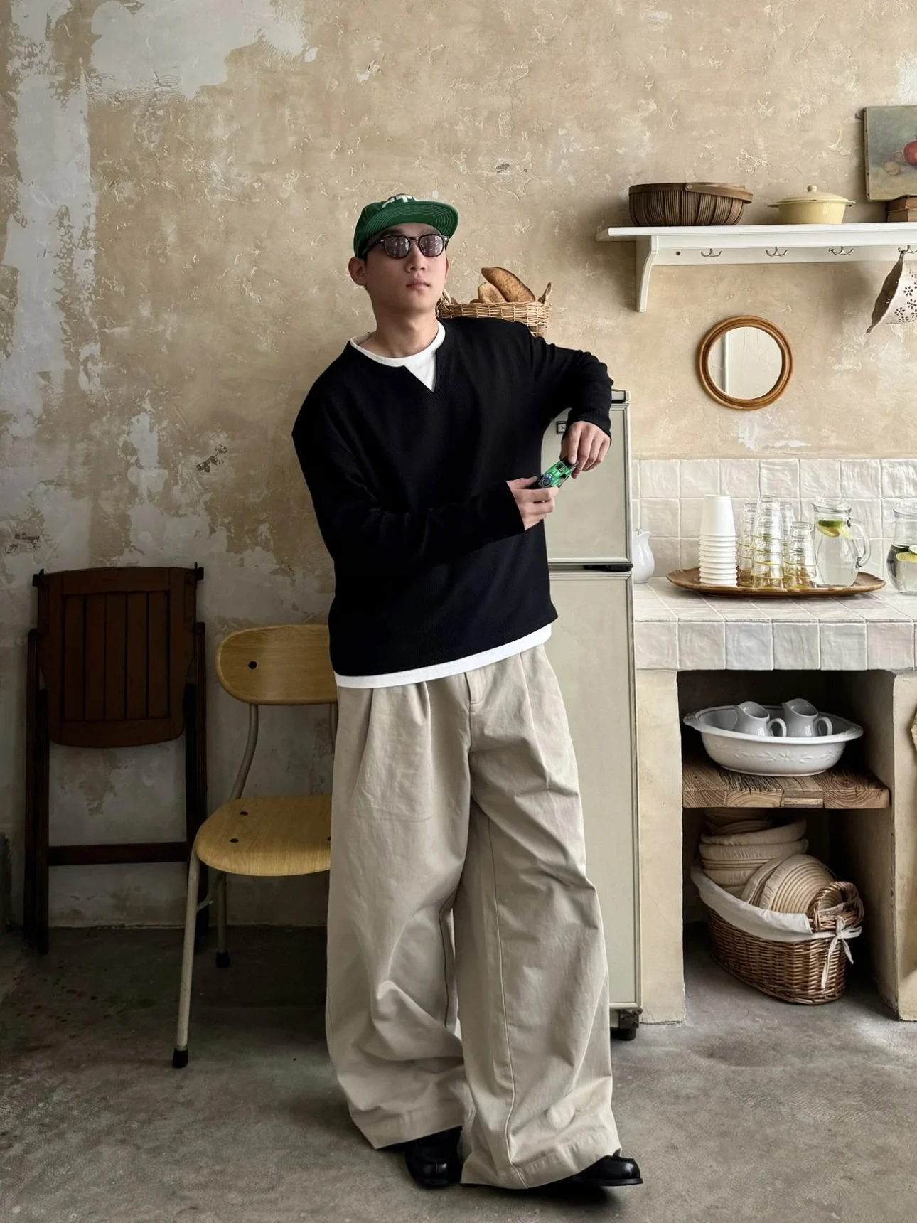 

American Retro Patchwork Fake Two-Piece Long Sve T-irt Casual Commute Men's irt Loose Fit Polyester Fiber Summer Breat...