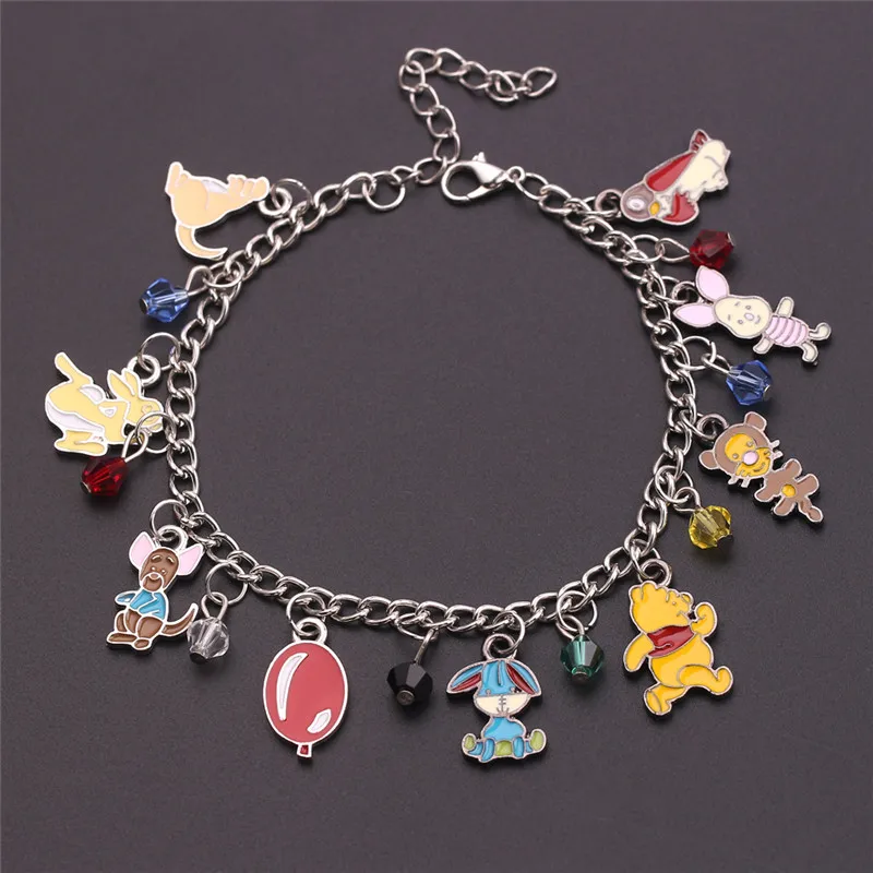 Winnie The Pooh Inspired Bracelet DIY Pendant Crystal Beads Bangle for Women Party Jewelry Accessories