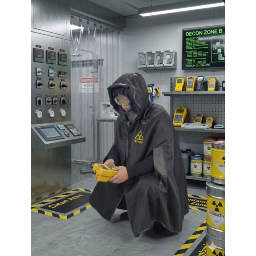 Industrial Radiation-Resistant Safety Cape Chemical Proof, Integrated Hood & Visor, Lightweight for Lab Emergency Use