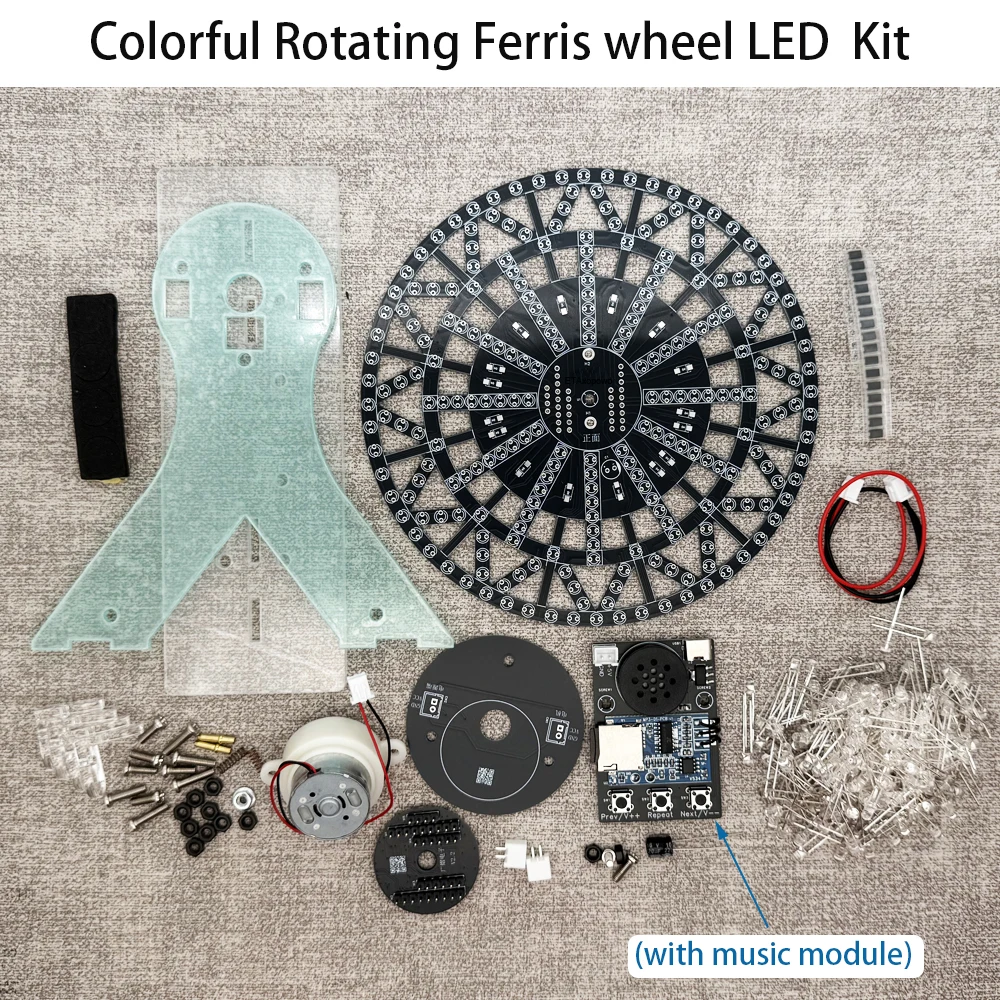 DIY Soldering Practice Kit Rotating 7 Color LED Music Ferris Wheel Desktop Decoration Electronic Assembly Kit