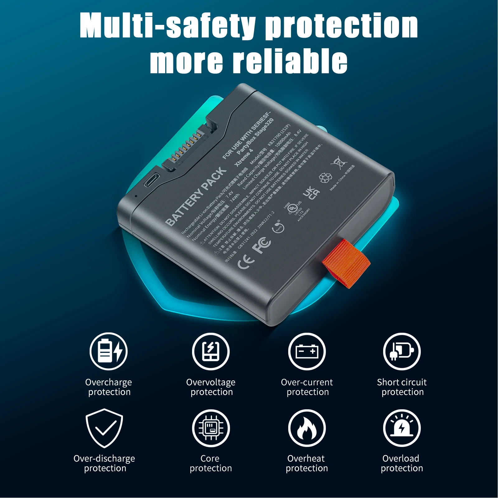 

Original FG4CELL21700H Replacement Battery 10000mAh 7.4V for JBL Xtreme 4, PartyBox Stage320 Speaker - 74Wh High Power Li-ion