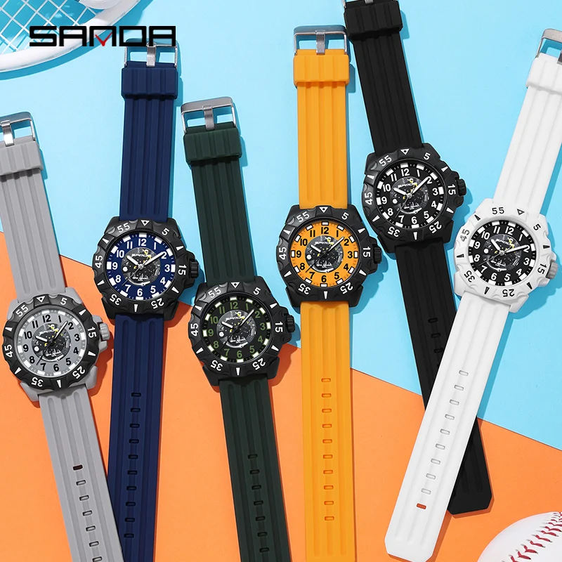 Fashion Sanda Top Brand Personality Simple Quartz Wristwatches Silicone Strap 50meters Sporst Watch Waterproof Relogio Masculino