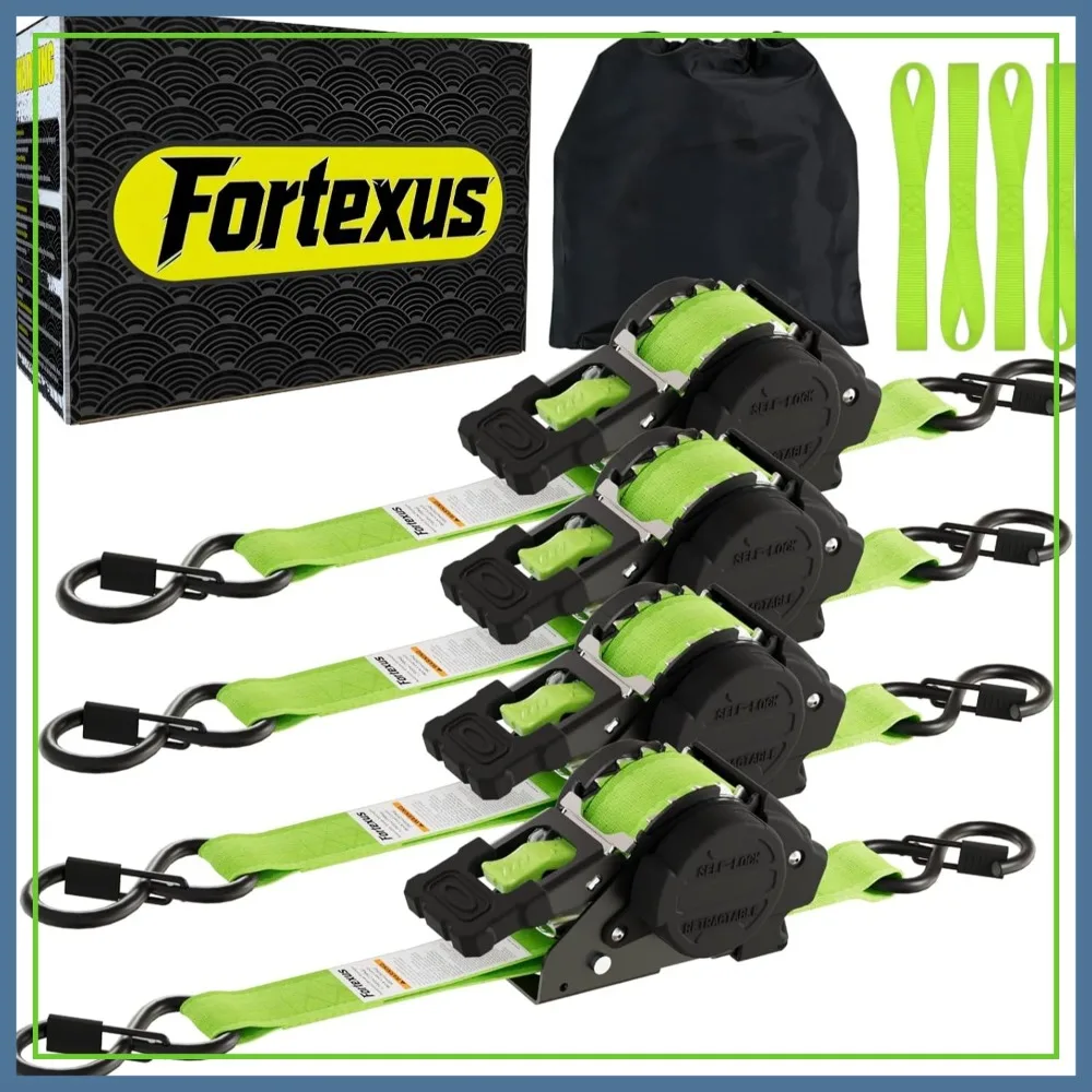 

Retractable Ratchet Straps 1'' x 12' Tie Downs 1760lb Break Strength for Trailer Motorcycle Scooter Pickup Truck UTV Kayak 4 Pack
