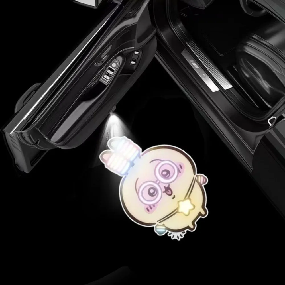 Chiikawas Usagi Wireless Car Door Welcome Light Auto Sensor Ground Projector Lamp Kawaii LED Projection Light Vehicle Decor view 3
