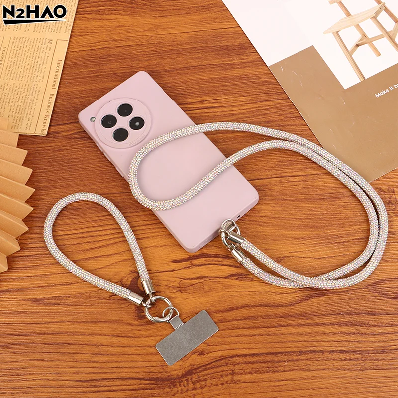 1pcs Trendy Glitter Rhinestone Phone Lanyard Bright Bling Bling Diamond Crystal Keychain Anti-lost Wrist Rope Phone Accessories