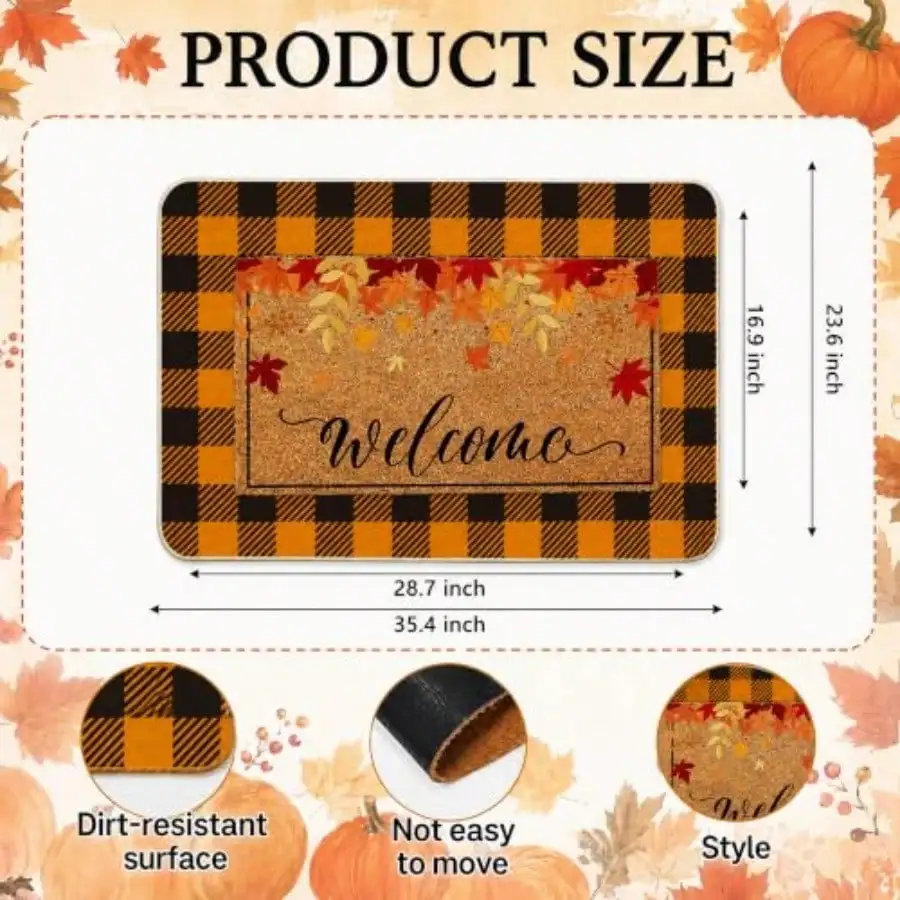 2 Pcs Fall Outdoor Doormat Set, Coir Welcome Maple Leaves Doormat 17