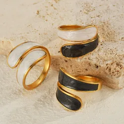 Trendy Unique Design White Black Drop Oil Ring Fashion Adjustable Opening Rings For Women Jewelry Gifts Anniversary