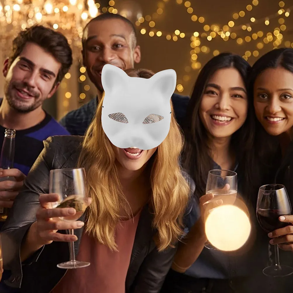 4 Pcs Cat Mask Diy Blank Paintable Halloween Animal Half Facemasksdiy Coloring Plastic PVC