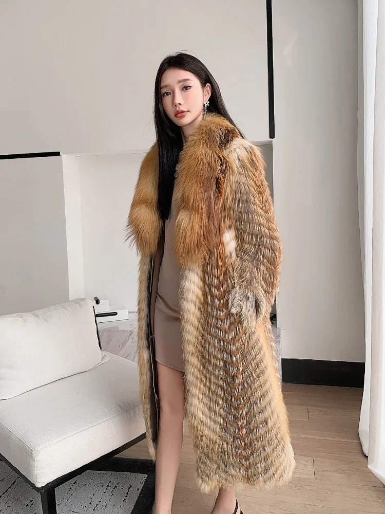 Lady Clothes Long Real Fur Coat Women Natural Silver Fox Autumn Warm Female Fox Parkas high Quality Outwear