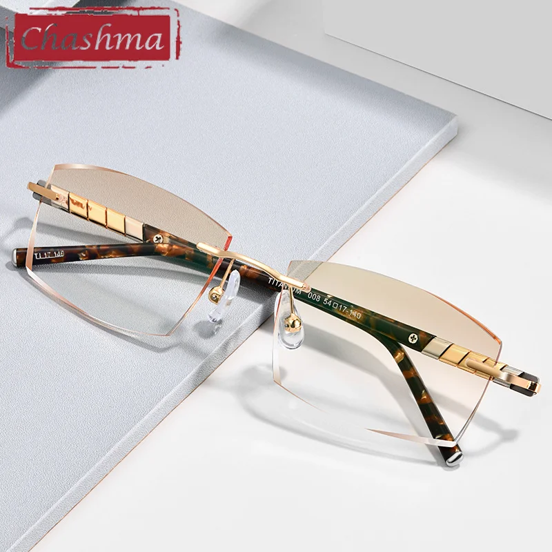 Chashma Diamond Trimmed Eyeglasses Men Rimless Glasses Frame Tint Lenses Quality Optical Crystal Pure Titanium Eyewear