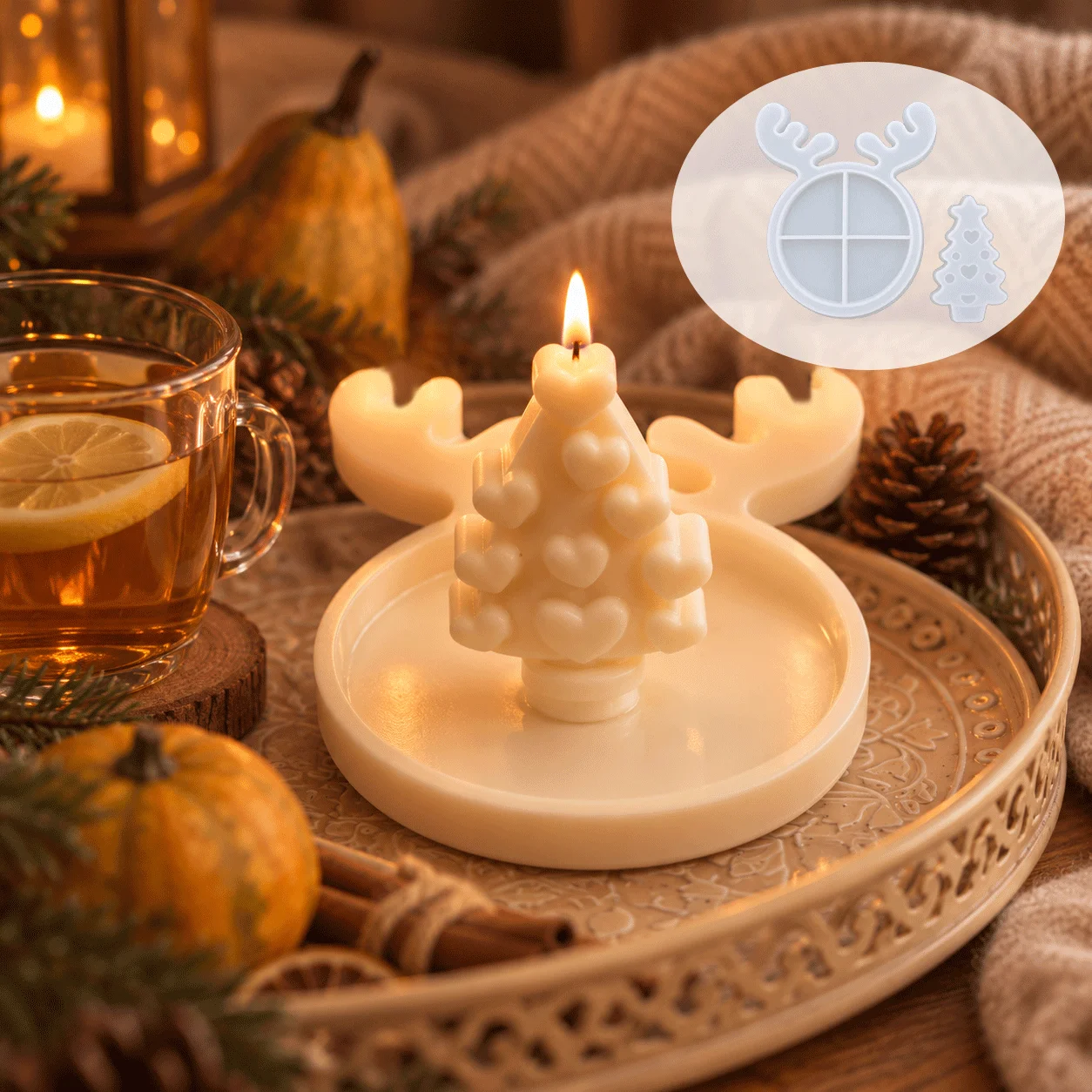 Silicone Epoxy Resin Molds Set - Reindeer Antler Tray & Heart Christmas