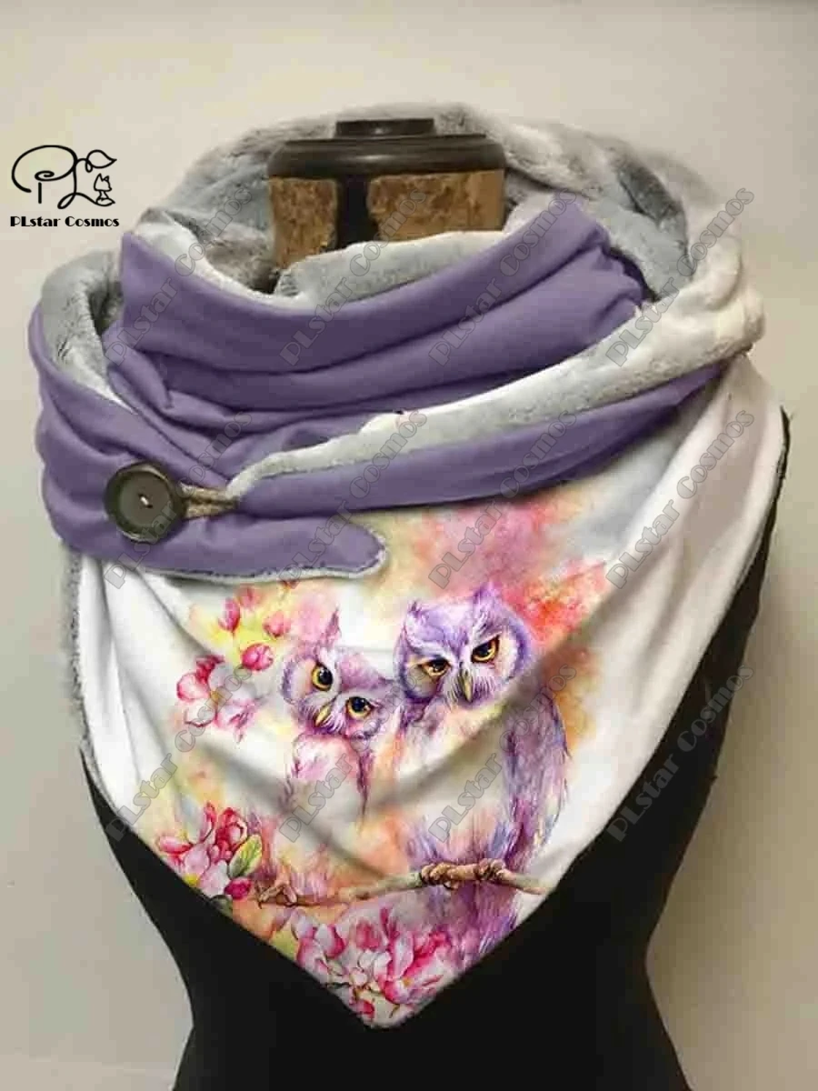 3D printed animal series cute owl funny pattern female warm shawl spring and winter small triangle scarf M-1