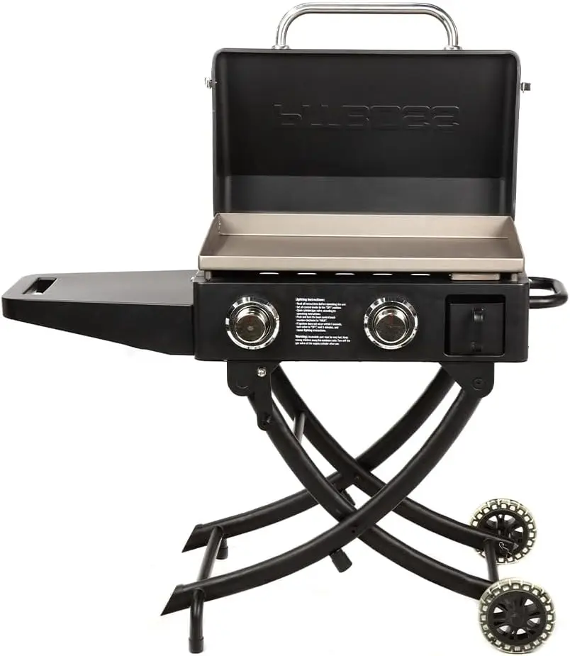 2  Gas Griddle, 2 Burner with Folding Legs, Black