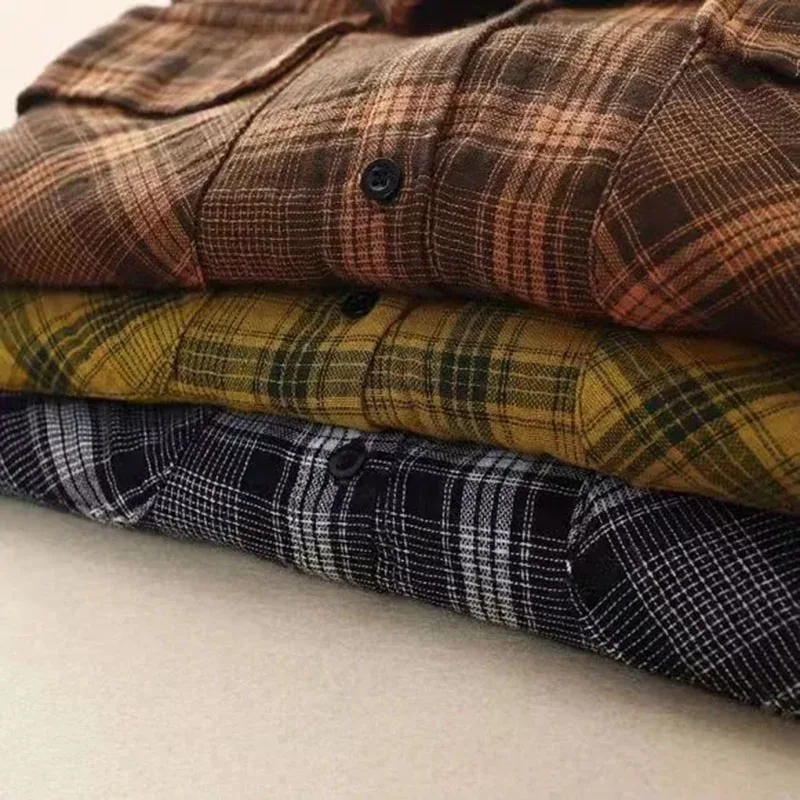 Dames nieuwe lente zomer katoen linnen geruite revers shirt met lange mouwen los en veelzijdig casual single-breasted shirt zak shir