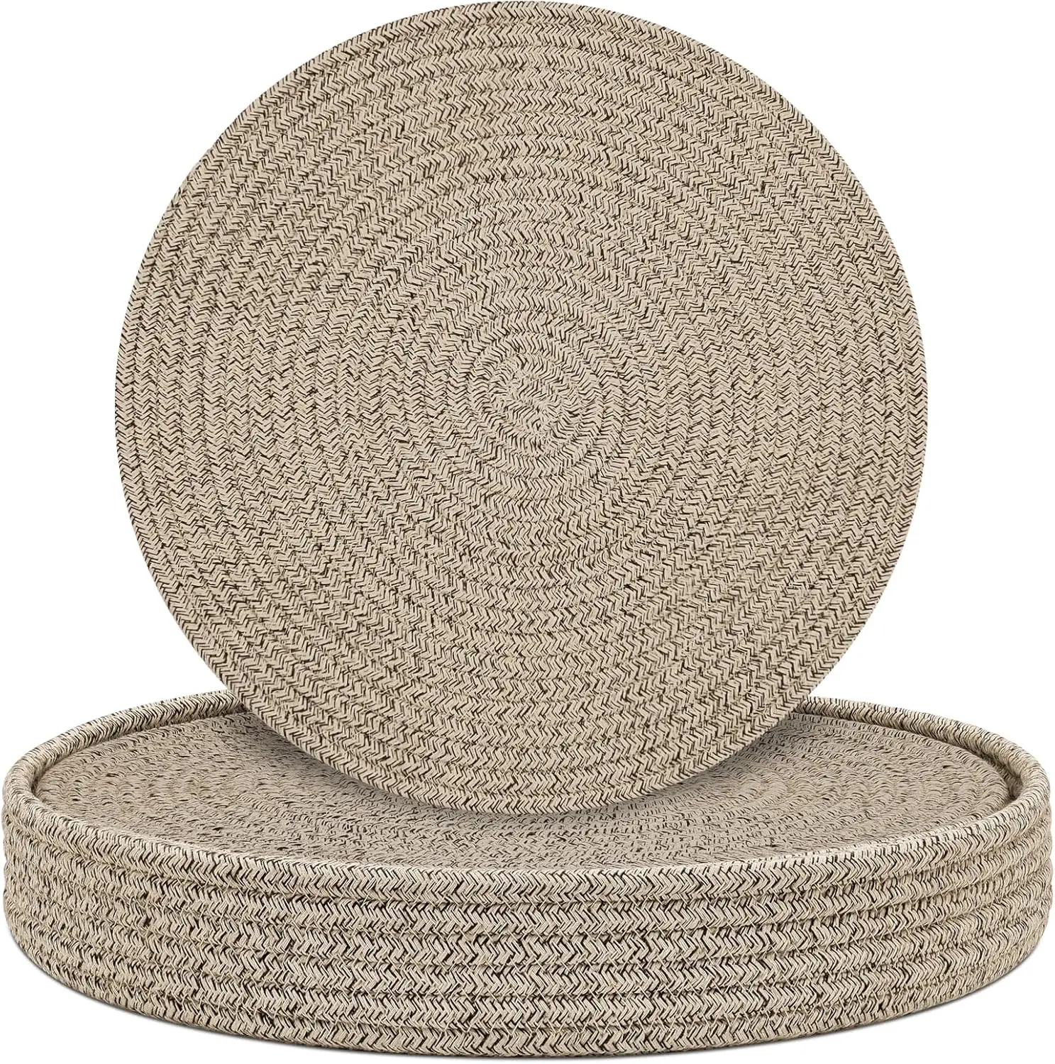 

Round Placemats Set of 6 with Holder, Cotton Rope Woven Place Mats, Hot Pads for Kitchen, Heat