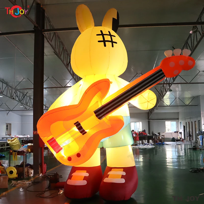 

New Design 4m 13ft tall Inflatable Easter Rabbit with guitar Giant Pattern Bunny cartoon with led light for sale