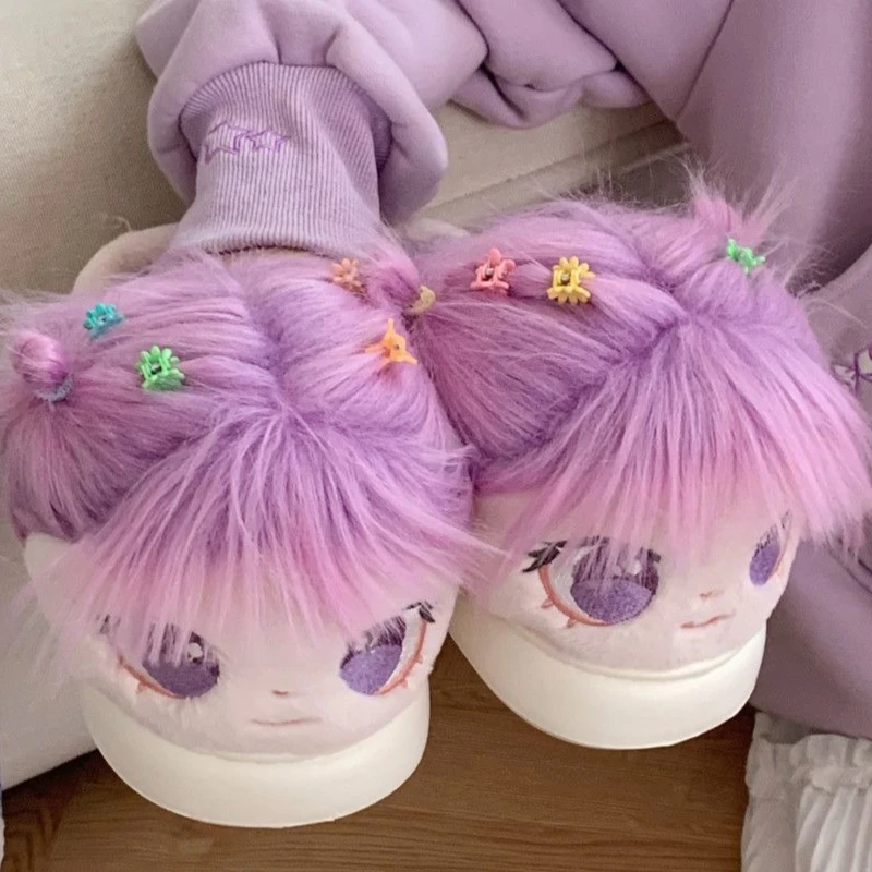 Winter Comfortable Plush Warm Women's Cotton Slippers Cute Big Eyes Y2K Girls Fashion Slippers Doll Decoration Women's Shoes view 4
