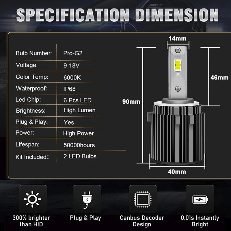 Dualvision  H7 LED Bulb Canbus 4055 CSP Car Headlight High Beam DRL Day Driving Running Light 300W 30000LM 6500K 12V Auto Lamp