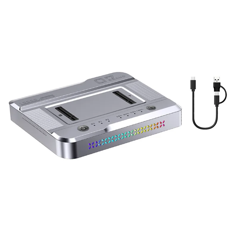 

A13E-Dual-Bay M. 2 NVME NGFF SSD Docking Station, RGB Lighting, USB3.2 GEN2 Type-C 20 Gbps Data Transfer, Offline Clone Duplicat