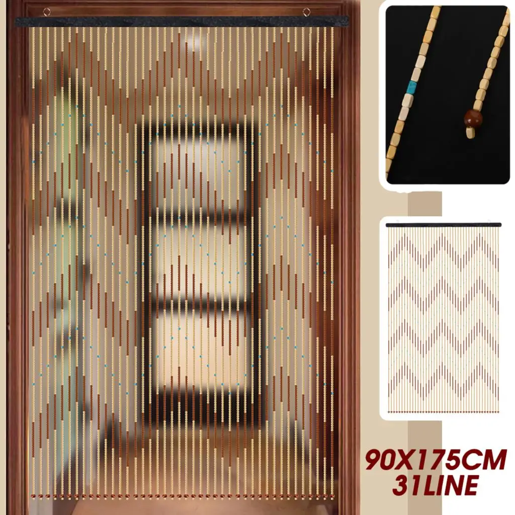 41 Line Wooden Bead Curtain 90x195cm Fly Screen 4 Wave Handmade Wooden Blinds For Hallway Living Room Door Window Gate Divider