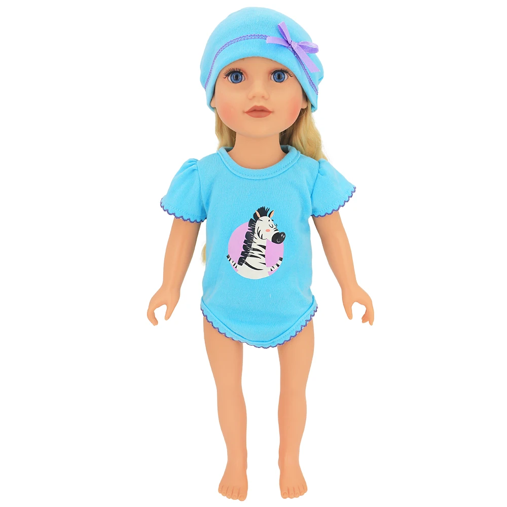 Doll jumpsuit with Hat for 17-18in Doll 43cm Baby New Born Clothes 18 Inch Doll accessories Zebra Style Festival Birthday Gift